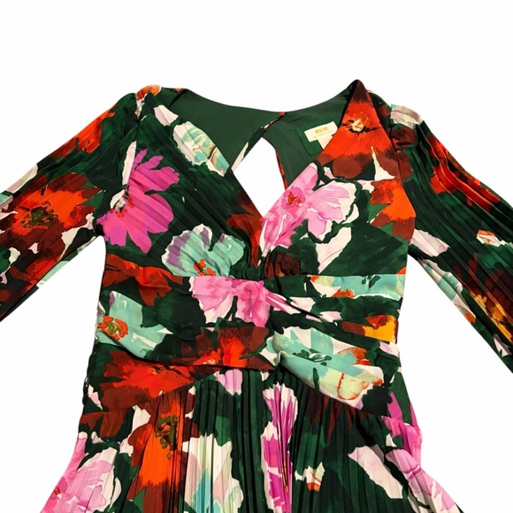 Maeve Anthropologie Pleated V-Neck Dress Floral Midi Long Sleeve 12 - Picture 5 of 10